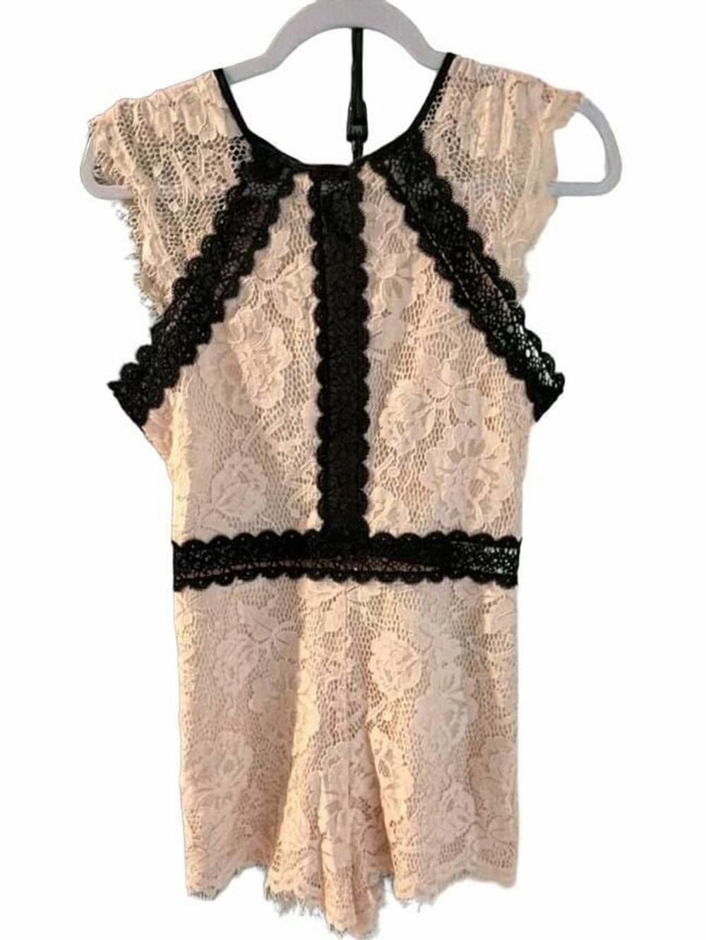 bebe Pink and Black Lace Sleeveless Romper Size 2